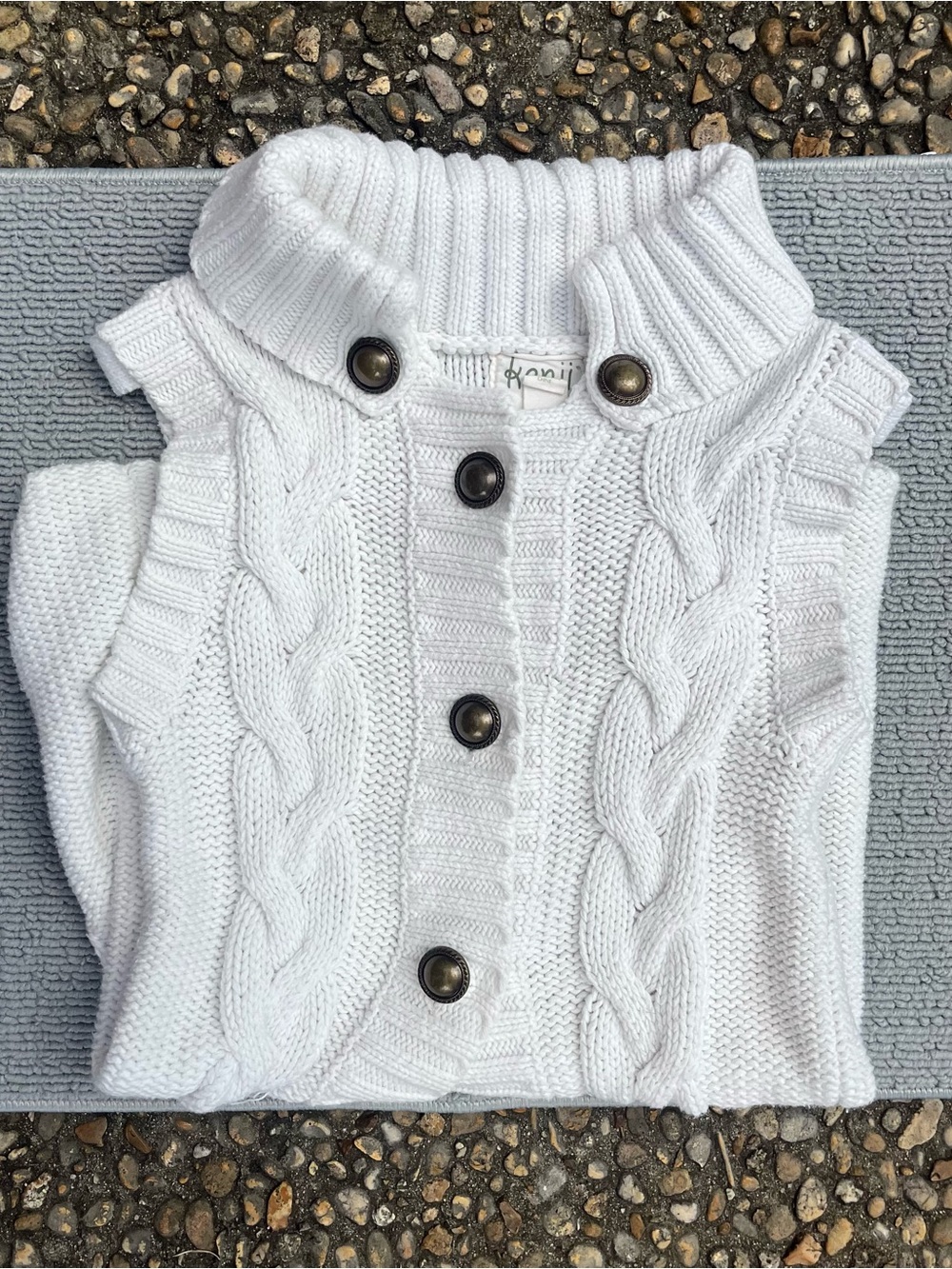 White Cable-Knit Button Front Sweater Vest
